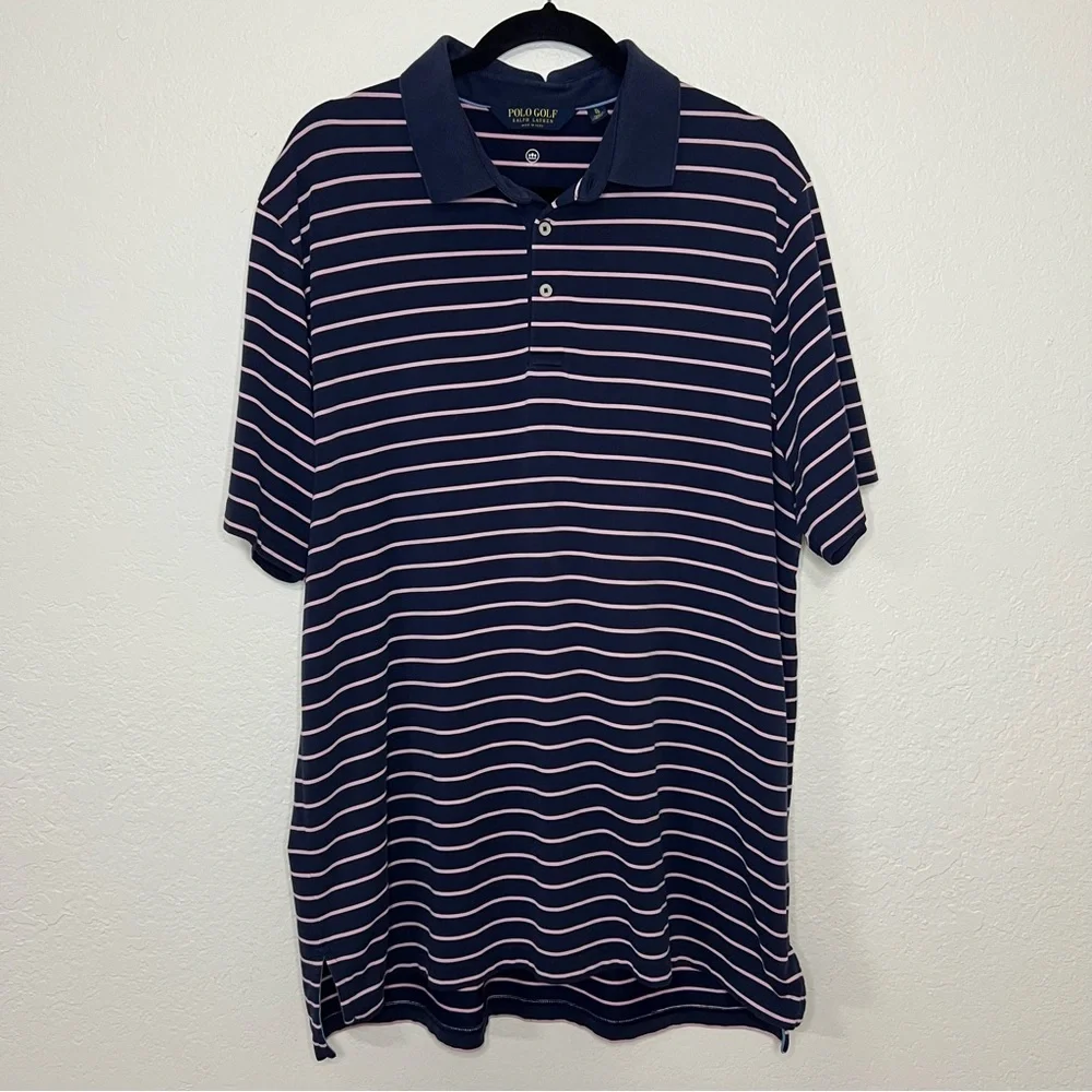 Polo Golf Ralph Lauren Navy Blue &‎ Pink Striped Soft Polo Sport Men’s Size XL